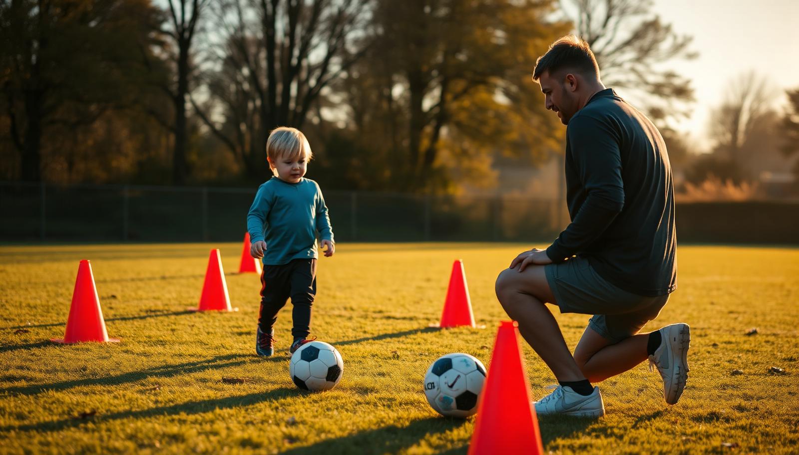 Youth football coaching session under floodlights